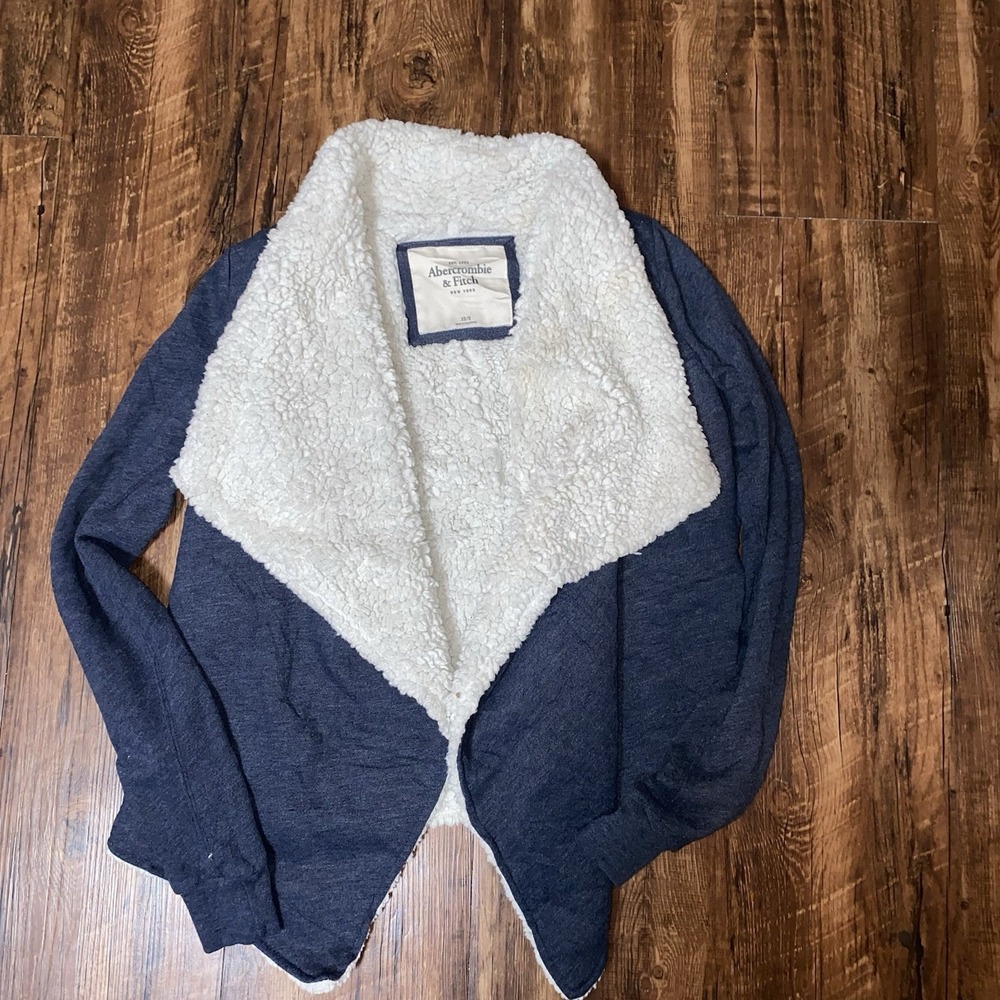 Abercrombie & Fitch Womens Y2K Navy Faux Fur Lined Open Front Sweater XS/S